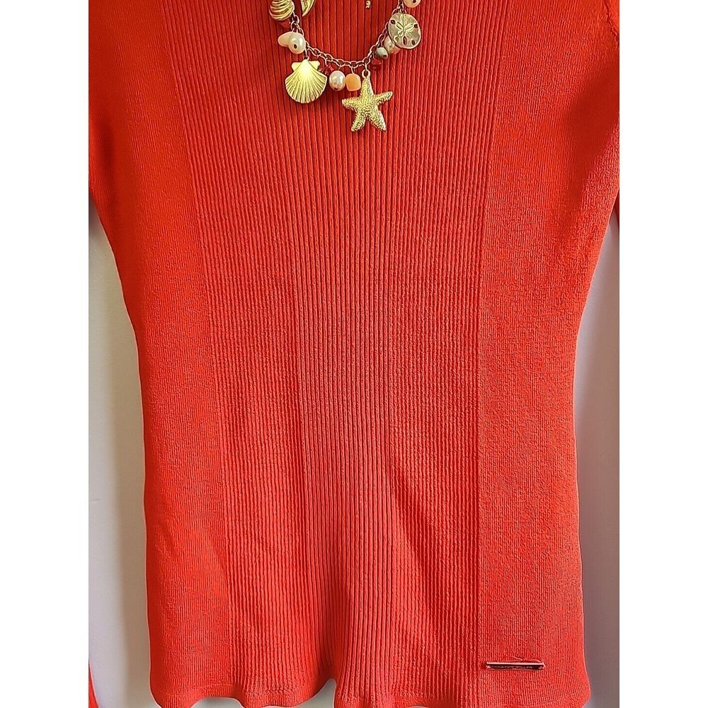 Karen Millen Womens UK L Orange Shirt Blouse W Beach Necklace - Picture 3 of 7